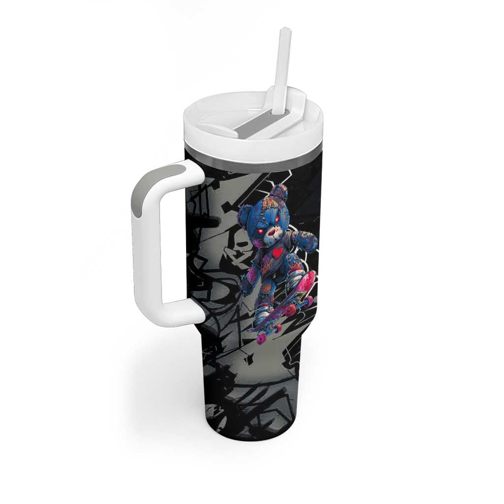 Teddy Bear Hip Hop Graffiti Street Art Tumbler With Handle Crown Shades and Colorful Spray Paint Design - Wonder Print Shop