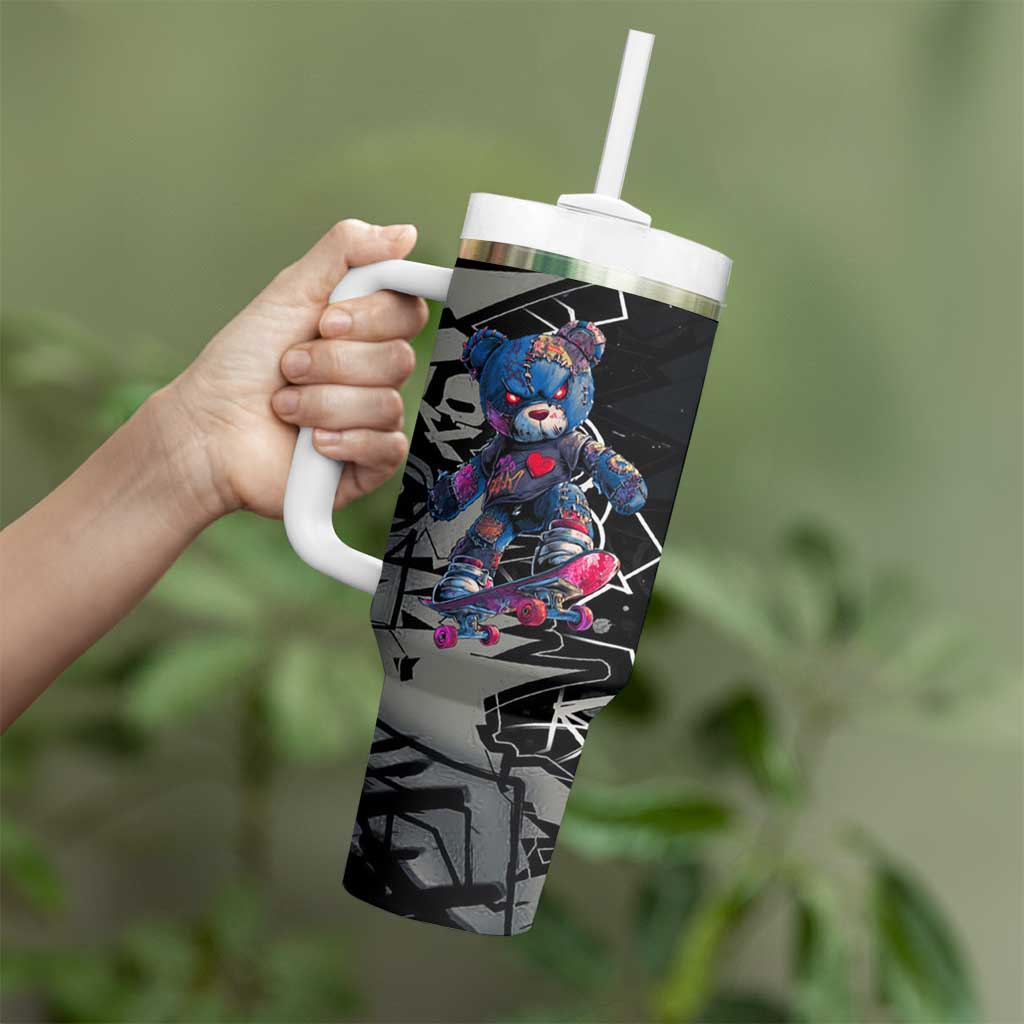 Teddy Bear Hip Hop Graffiti Street Art Tumbler With Handle Crown Shades and Colorful Spray Paint Design - Wonder Print Shop
