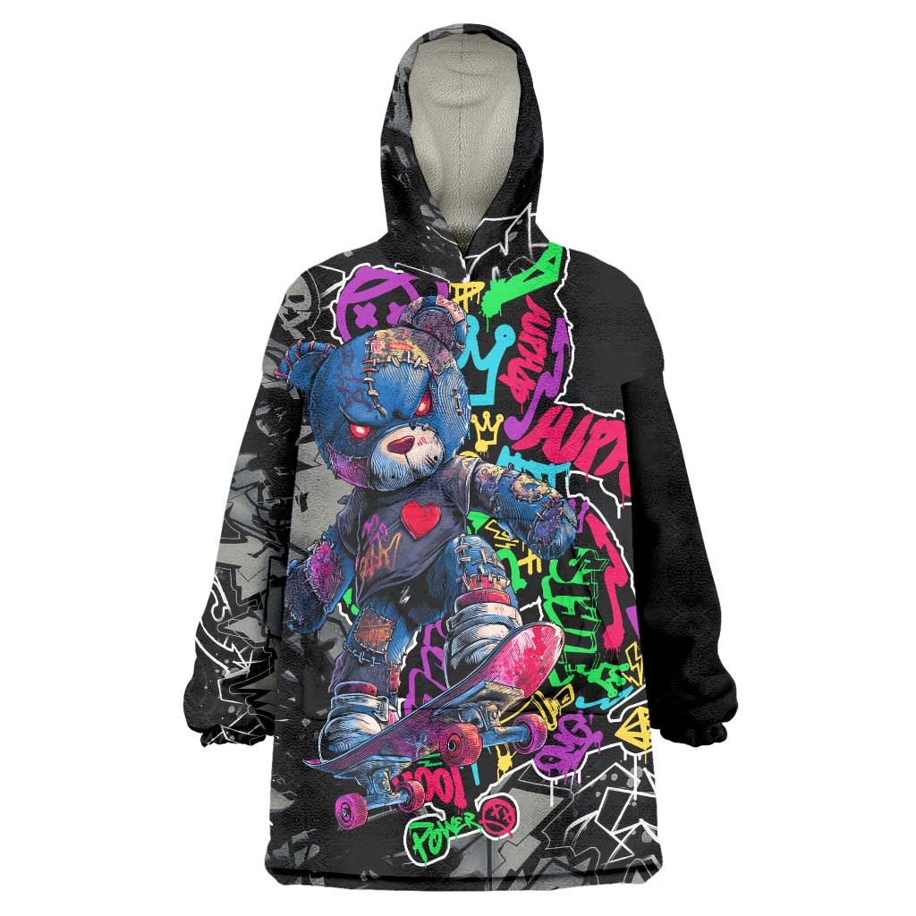 Teddy Bear Hip Hop Graffiti Street Art Wearable Blanket Hoodie Crown Shades and Colorful Spray Paint Design - Wonder Print Shop