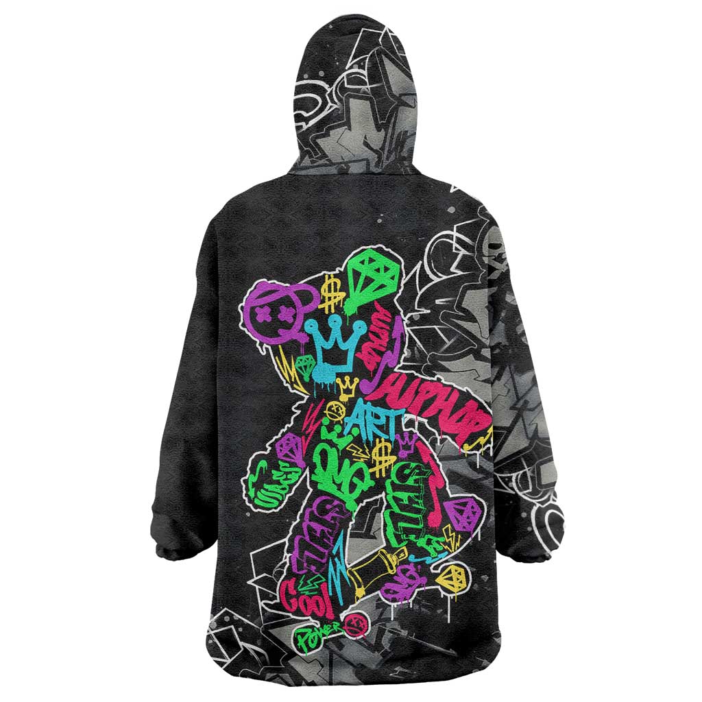 Teddy Bear Hip Hop Graffiti Street Art Wearable Blanket Hoodie Crown Shades and Colorful Spray Paint Design - Wonder Print Shop