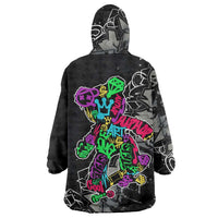 Teddy Bear Hip Hop Graffiti Street Art Wearable Blanket Hoodie Crown Shades and Colorful Spray Paint Design - Wonder Print Shop