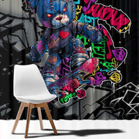 Teddy Bear Hip Hop Graffiti Street Art Window Curtain Crown Shades and Colorful Spray Paint Design - Wonder Print Shop
