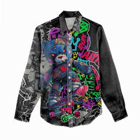 Teddy Bear Hip Hop Graffiti Street Art Women Casual Shirt Crown Shades and Colorful Spray Paint Design - Wonder Print Shop
