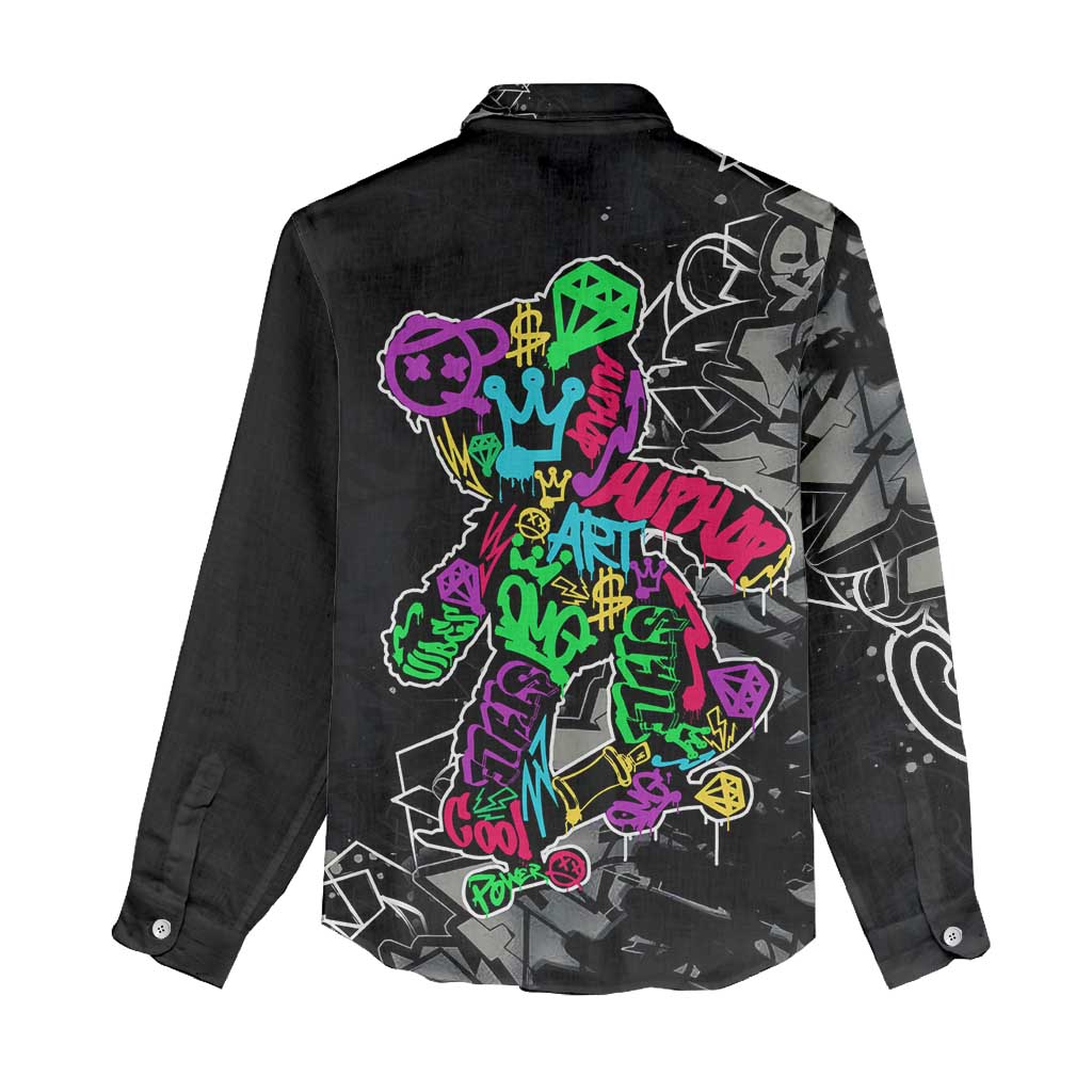 Teddy Bear Hip Hop Graffiti Street Art Women Casual Shirt Crown Shades and Colorful Spray Paint Design - Wonder Print Shop
