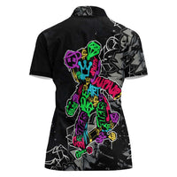 Teddy Bear Hip Hop Graffiti Street Art Women Polo Shirt Crown Shades and Colorful Spray Paint Design - Wonder Print Shop