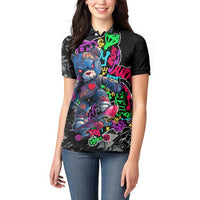 Teddy Bear Hip Hop Graffiti Street Art Women Polo Shirt Crown Shades and Colorful Spray Paint Design - Wonder Print Shop