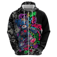 Teddy Bear Hip Hop Graffiti Street Art Zip Hoodie Crown Shades and Colorful Spray Paint Design - Wonder Print Shop