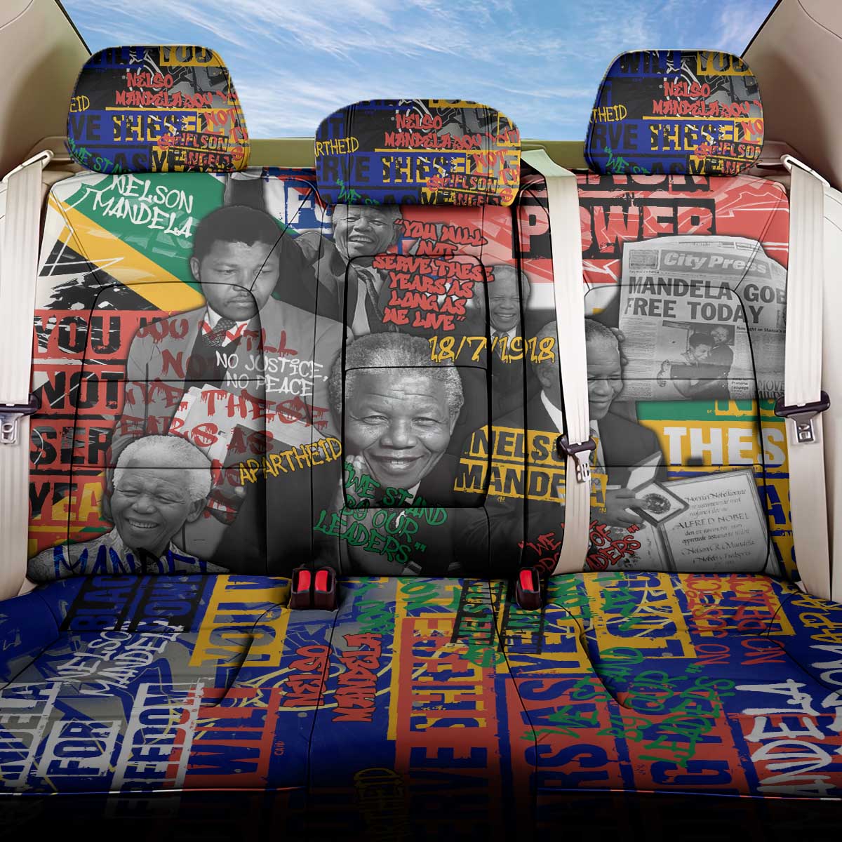 Nelson Mandela Back Car Seat Cover Street Spray Art Recreating The Life Of A Great Man - Wonder Print Shop