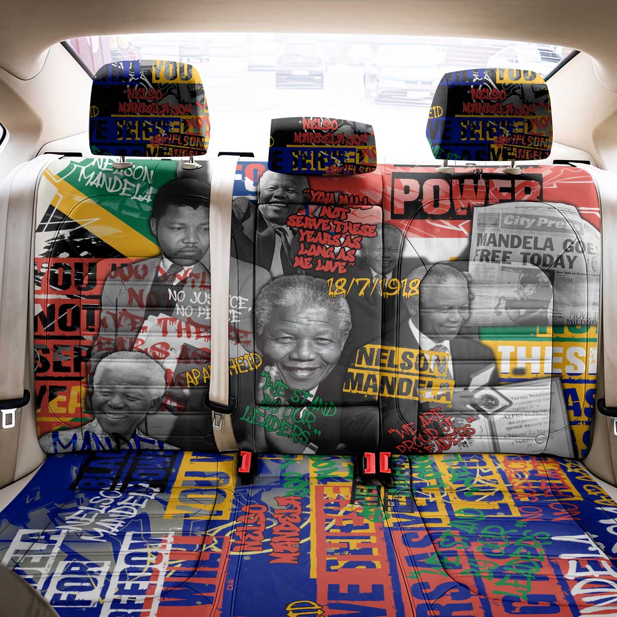 Nelson Mandela Back Car Seat Cover Street Spray Art Recreating The Life Of A Great Man - Wonder Print Shop