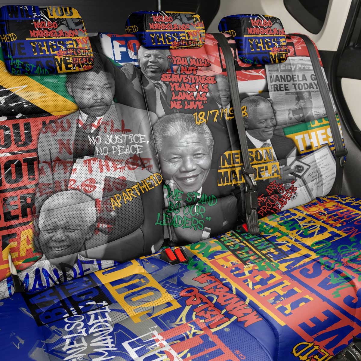 Nelson Mandela Back Car Seat Cover Street Spray Art Recreating The Life Of A Great Man - Wonder Print Shop