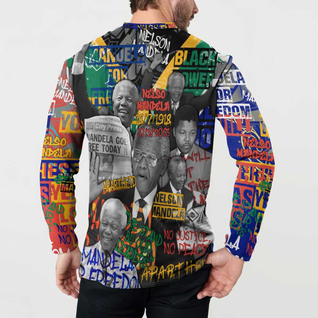 Nelson Mandela Button Sweatshirt Street Spray Art Recreating The Life Of A Great Man - Wonder Print Shop