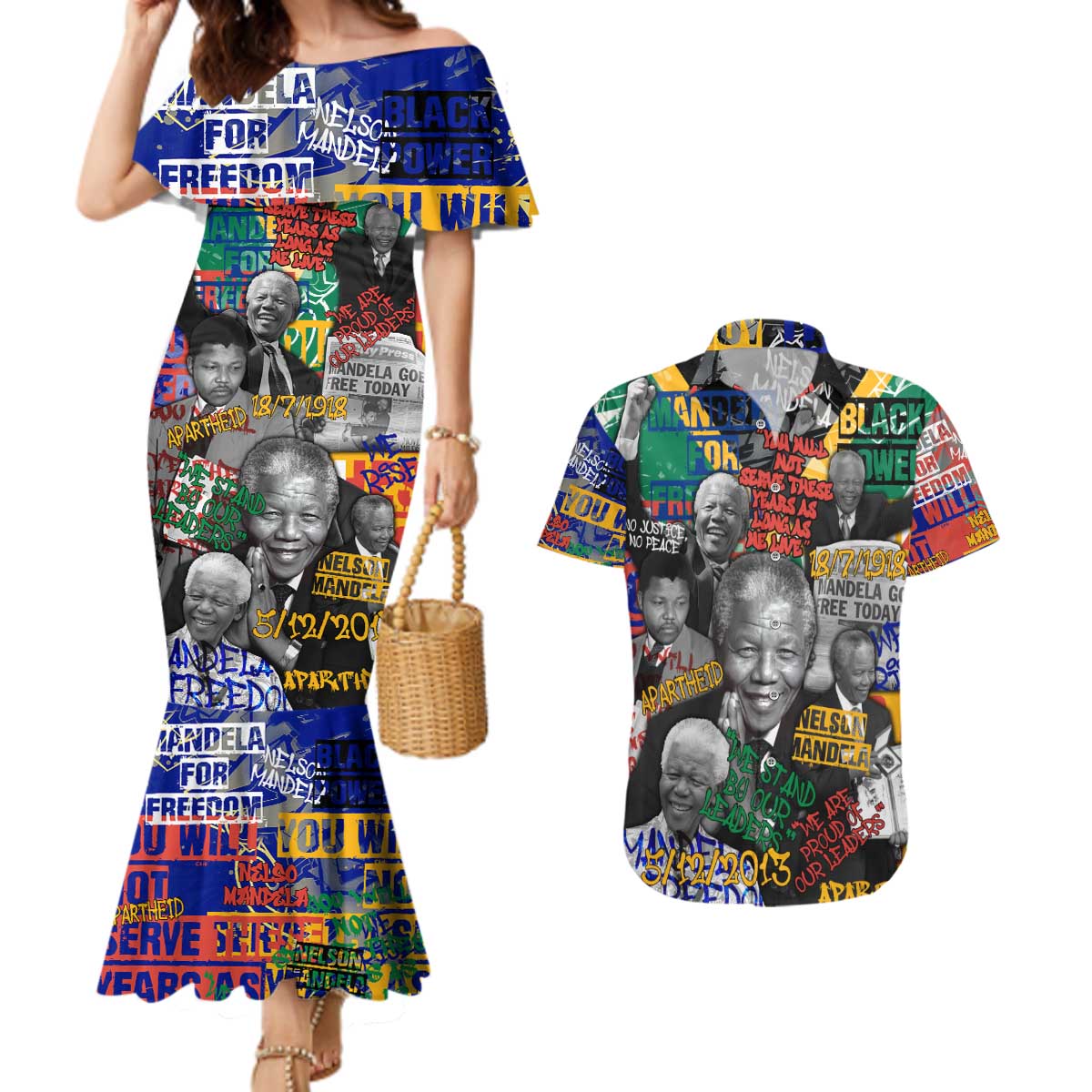 Nelson Mandela Couples Matching Mermaid Dress and Hawaiian Shirt Street Spray Art Recreating The Life Of A Great Man - Wonder Print Shop