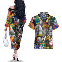 Nelson Mandela Couples Matching Off The Shoulder Long Sleeve Dress and Hawaiian Shirt Street Spray Art Recreating The Life Of A Great Man - Wonder Print Shop
