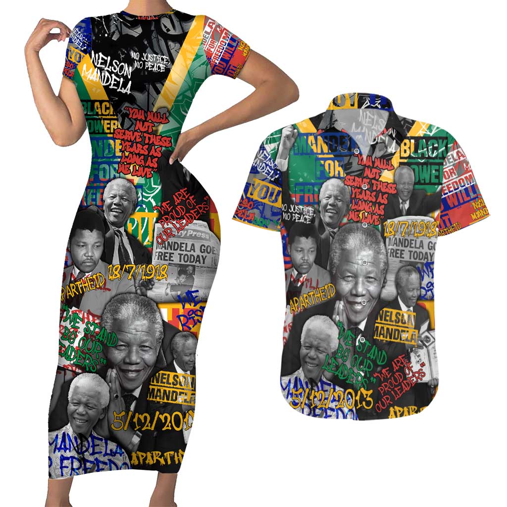Nelson Mandela Couples Matching Short Sleeve Bodycon Dress and Hawaiian Shirt Street Spray Art Recreating The Life Of A Great Man - Wonder Print Shop