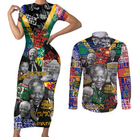 Nelson Mandela Couples Matching Short Sleeve Bodycon Dress and Long Sleeve Button Shirt Street Spray Art Recreating The Life Of A Great Man - Wonder Print Shop