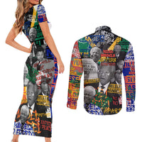 Nelson Mandela Couples Matching Short Sleeve Bodycon Dress and Long Sleeve Button Shirt Street Spray Art Recreating The Life Of A Great Man - Wonder Print Shop