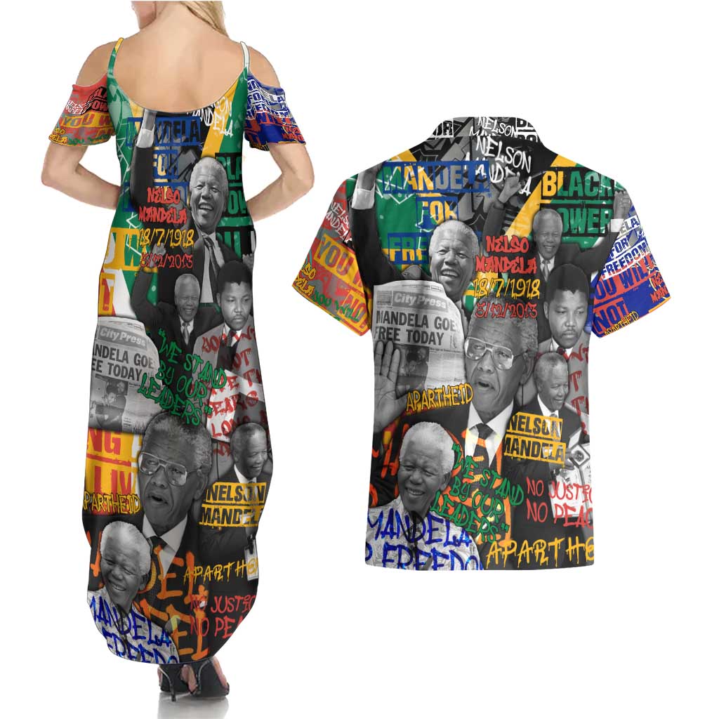 Nelson Mandela Couples Matching Summer Maxi Dress and Hawaiian Shirt Street Spray Art Recreating The Life Of A Great Man - Wonder Print Shop
