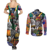 Nelson Mandela Couples Matching Summer Maxi Dress and Long Sleeve Button Shirt Street Spray Art Recreating The Life Of A Great Man - Wonder Print Shop