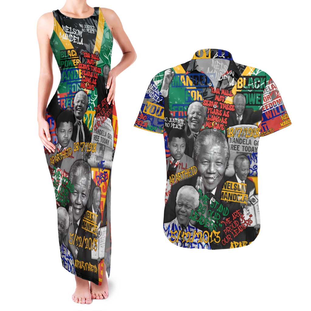 Nelson Mandela Couples Matching Tank Maxi Dress and Hawaiian Shirt Street Spray Art Recreating The Life Of A Great Man - Wonder Print Shop