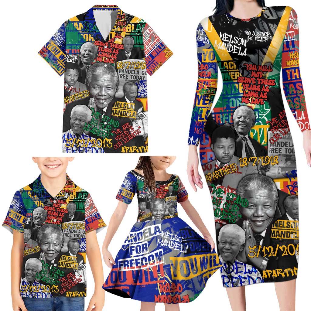 Nelson Mandela Family Matching Long Sleeve Bodycon Dress and Hawaiian Shirt Street Spray Art Recreating The Life Of A Great Man - Wonder Print Shop