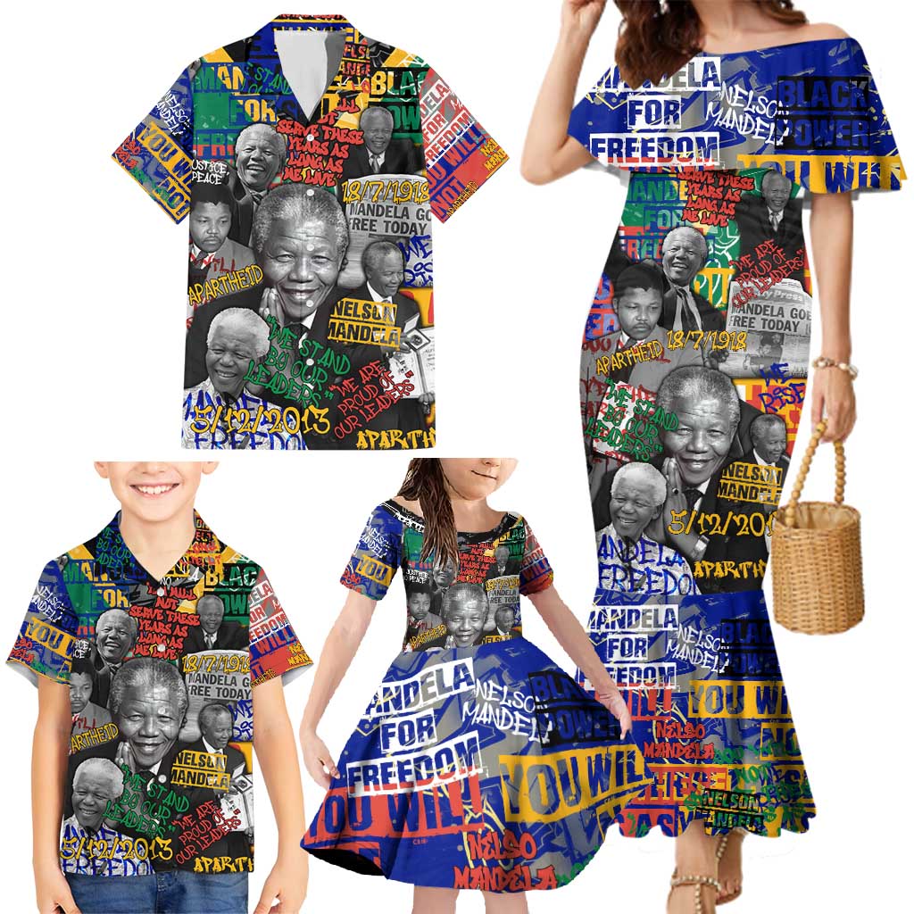 Nelson Mandela Family Matching Mermaid Dress and Hawaiian Shirt Street Spray Art Recreating The Life Of A Great Man - Wonder Print Shop