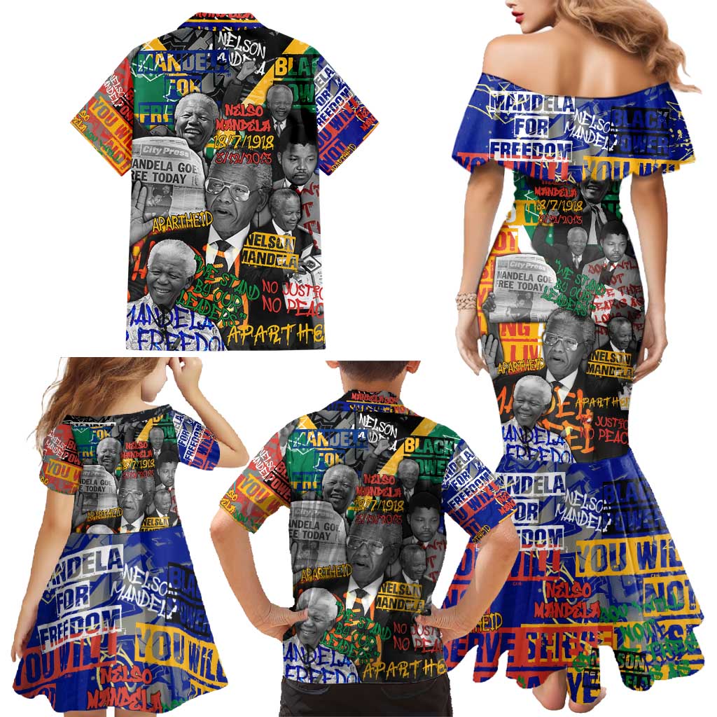 Nelson Mandela Family Matching Mermaid Dress and Hawaiian Shirt Street Spray Art Recreating The Life Of A Great Man - Wonder Print Shop