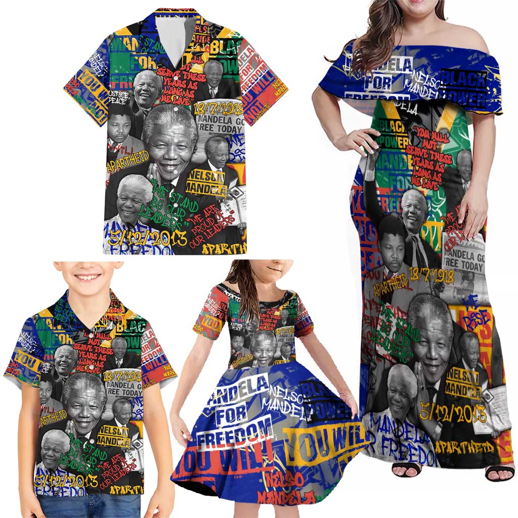 Nelson Mandela Family Matching Off Shoulder Maxi Dress and Hawaiian Shirt Street Spray Art Recreating The Life Of A Great Man - Wonder Print Shop