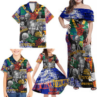 Nelson Mandela Family Matching Off Shoulder Maxi Dress and Hawaiian Shirt Street Spray Art Recreating The Life Of A Great Man - Wonder Print Shop