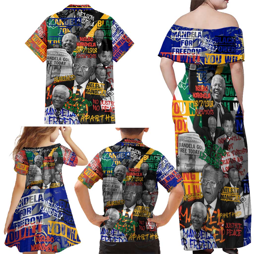 Nelson Mandela Family Matching Off Shoulder Maxi Dress and Hawaiian Shirt Street Spray Art Recreating The Life Of A Great Man - Wonder Print Shop