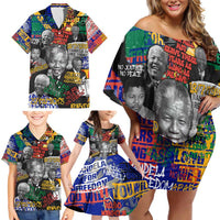 Nelson Mandela Family Matching Off Shoulder Short Dress and Hawaiian Shirt Street Spray Art Recreating The Life Of A Great Man - Wonder Print Shop