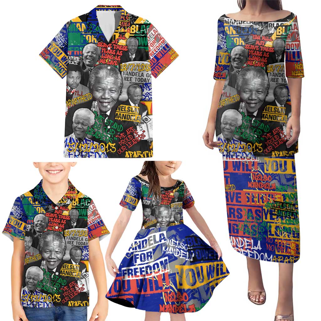 Nelson Mandela Family Matching Puletasi and Hawaiian Shirt Street Spray Art Recreating The Life Of A Great Man - Wonder Print Shop