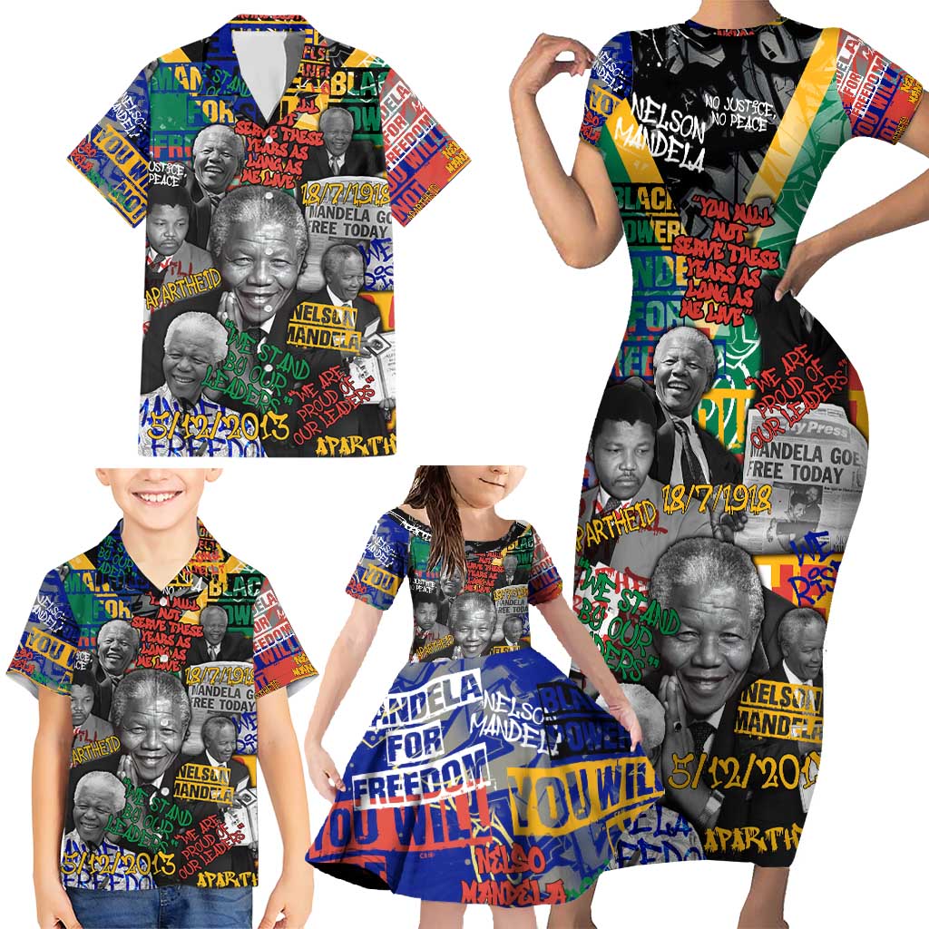 Nelson Mandela Family Matching Short Sleeve Bodycon Dress and Hawaiian Shirt Street Spray Art Recreating The Life Of A Great Man - Wonder Print Shop