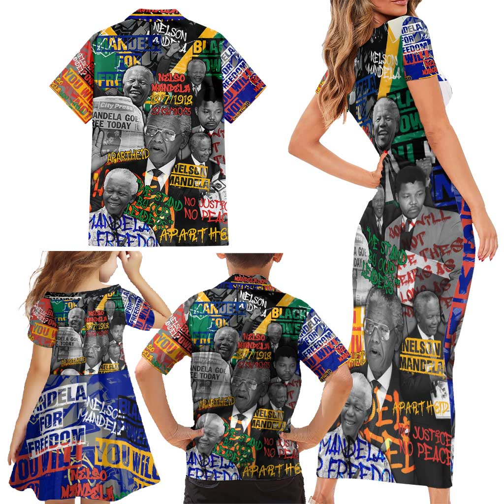 Nelson Mandela Family Matching Short Sleeve Bodycon Dress and Hawaiian Shirt Street Spray Art Recreating The Life Of A Great Man - Wonder Print Shop