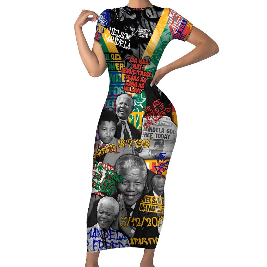 Nelson Mandela Family Matching Short Sleeve Bodycon Dress and Hawaiian Shirt Street Spray Art Recreating The Life Of A Great Man - Wonder Print Shop