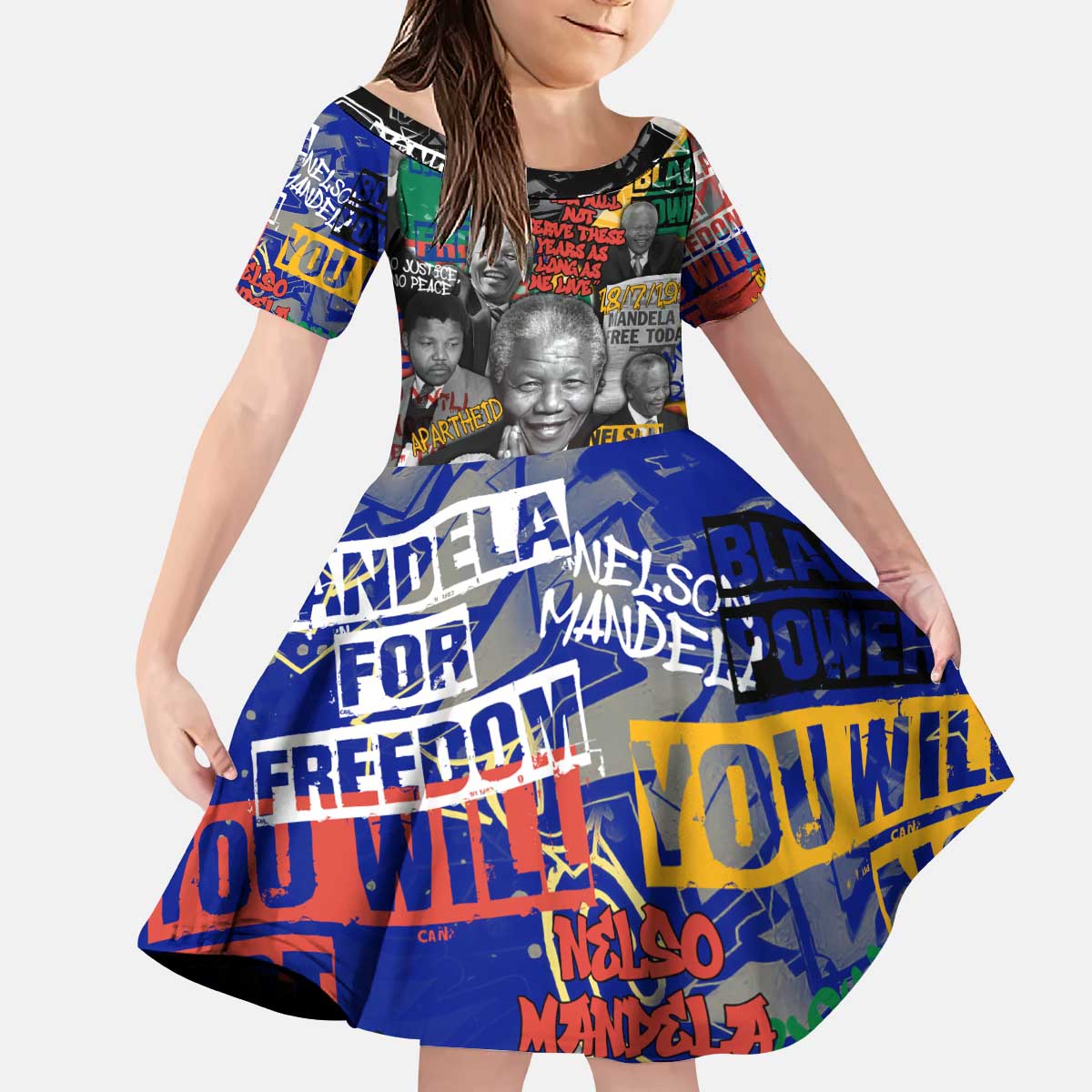 Nelson Mandela Kid Short Sleeve Dress Street Spray Art Recreating The Life Of A Great Man - Wonder Print Shop