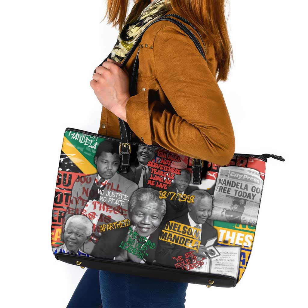 Nelson Mandela Leather Tote Bag Street Spray Art Recreating The Life Of A Great Man - Wonder Print Shop