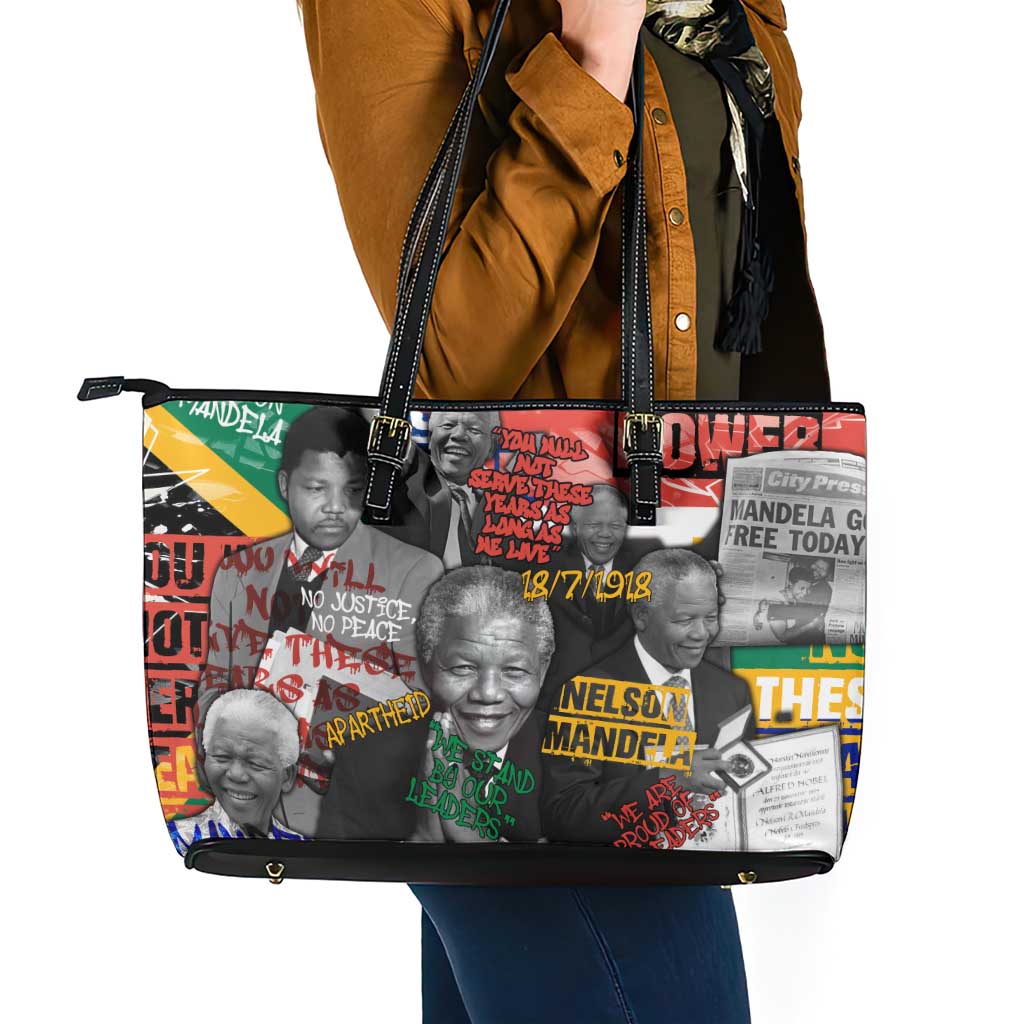Nelson Mandela Leather Tote Bag Street Spray Art Recreating The Life Of A Great Man - Wonder Print Shop