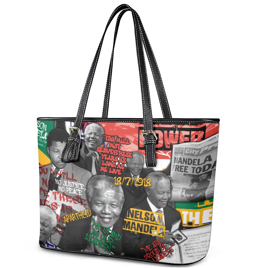 Nelson Mandela Leather Tote Bag Street Spray Art Recreating The Life Of A Great Man - Wonder Print Shop