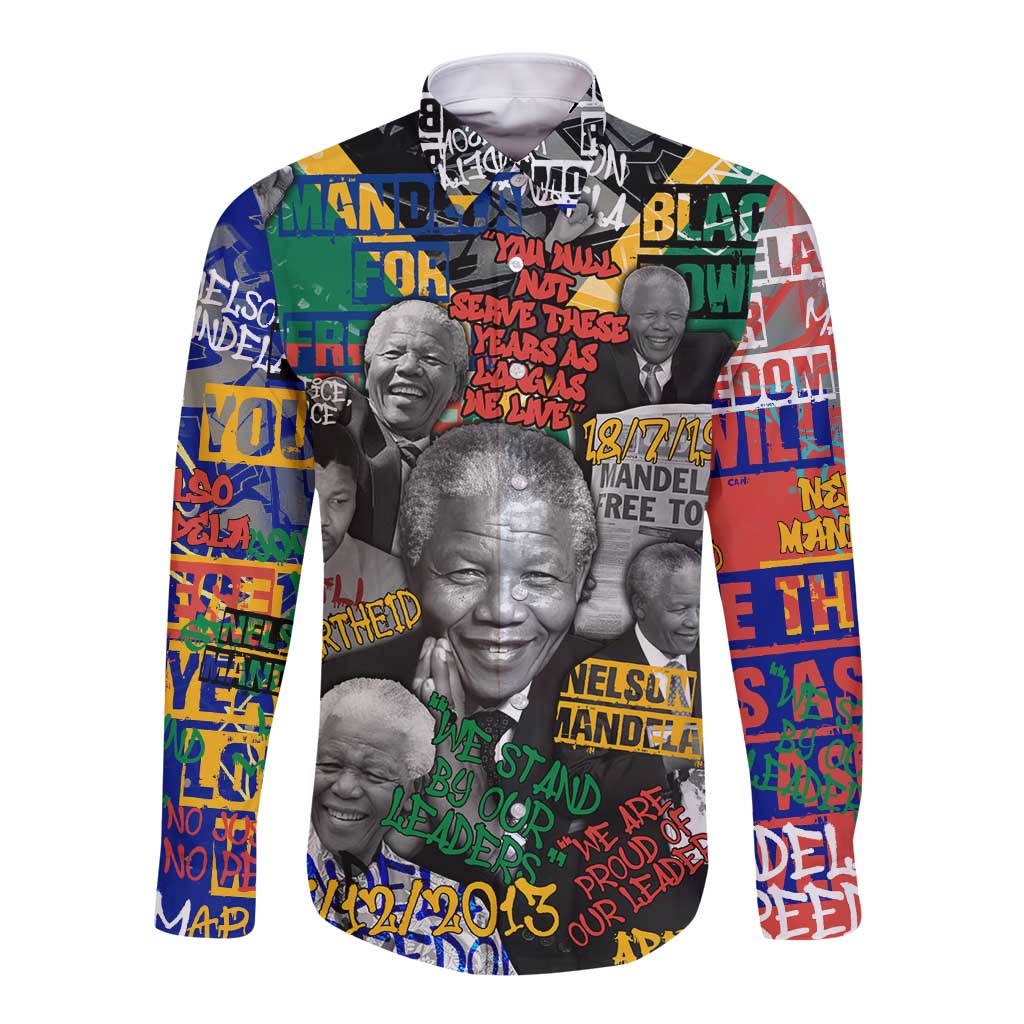 Nelson Mandela Long Sleeve Button Shirt Street Spray Art Recreating The Life Of A Great Man - Wonder Print Shop