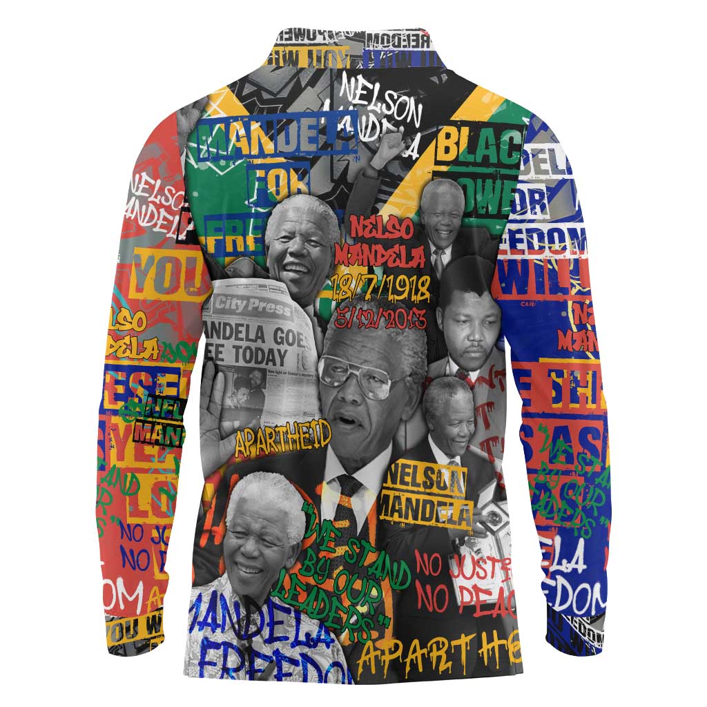 Nelson Mandela Long Sleeve Polo Shirt Street Spray Art Recreating The Life Of A Great Man - Wonder Print Shop