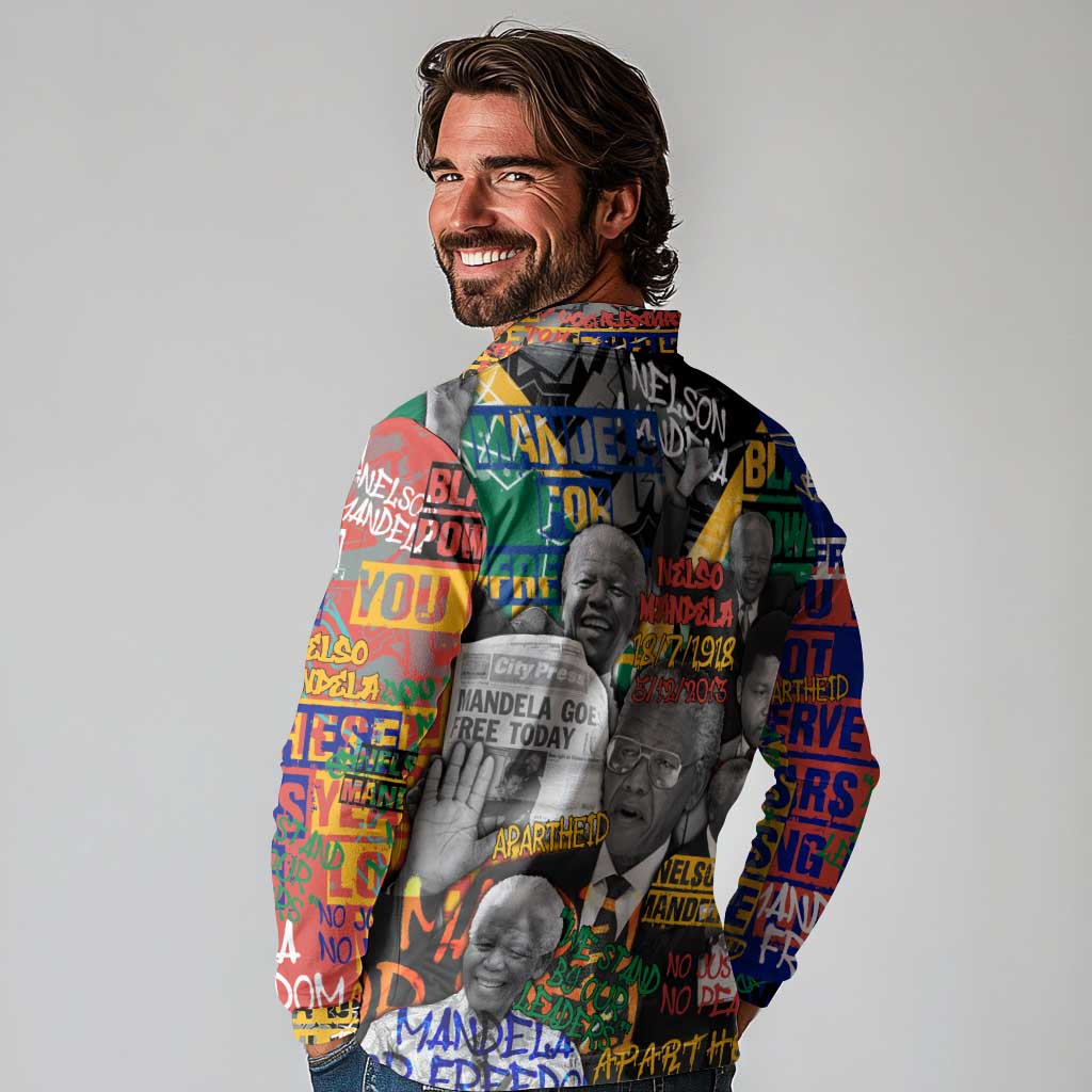 Nelson Mandela Long Sleeve Polo Shirt Street Spray Art Recreating The Life Of A Great Man - Wonder Print Shop