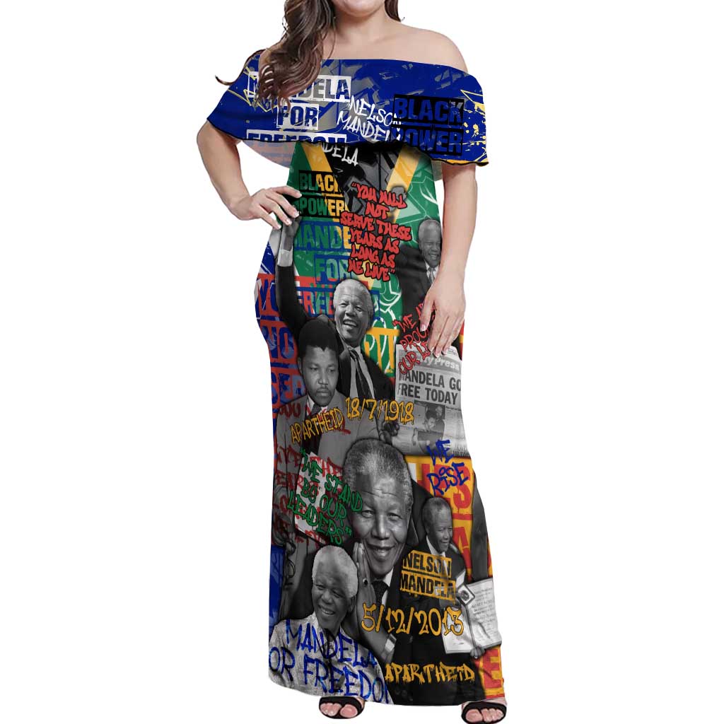 Nelson Mandela Off Shoulder Maxi Dress Street Spray Art Recreating The Life Of A Great Man - Wonder Print Shop