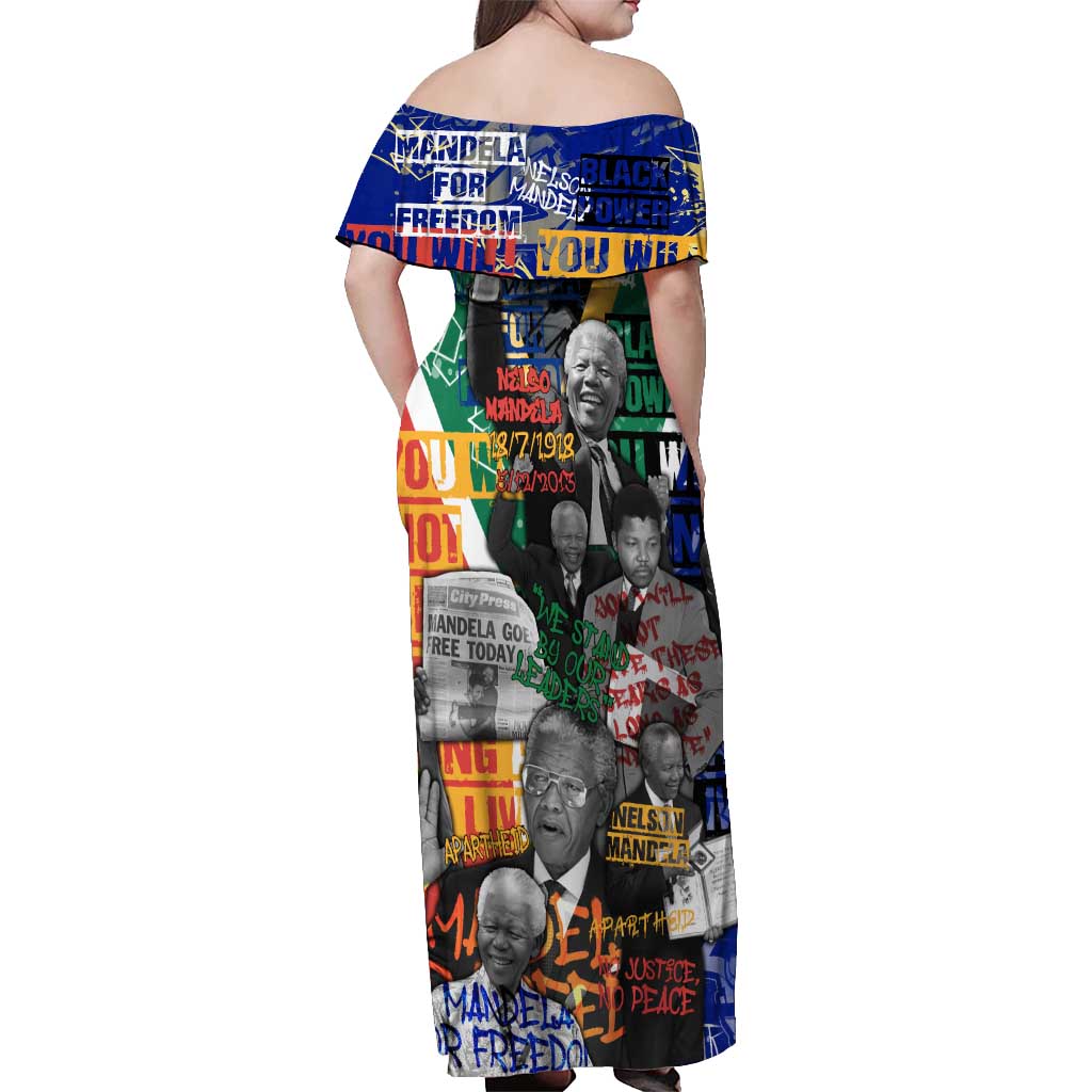 Nelson Mandela Off Shoulder Maxi Dress Street Spray Art Recreating The Life Of A Great Man - Wonder Print Shop