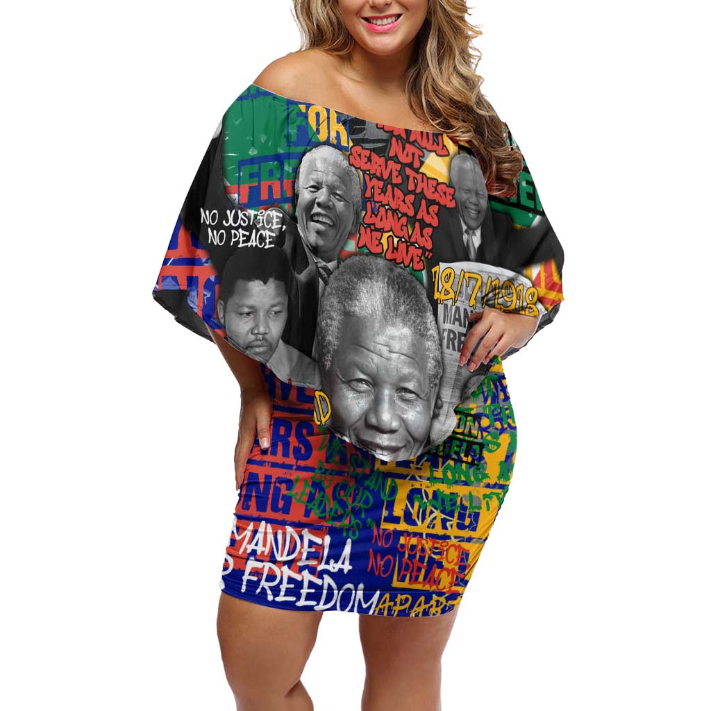 Nelson Mandela Off Shoulder Short Dress Street Spray Art Recreating The Life Of A Great Man - Wonder Print Shop