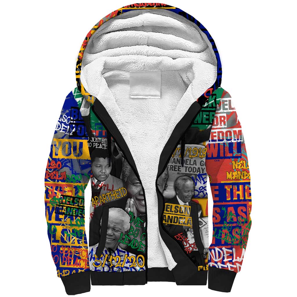 Nelson Mandela Sherpa Hoodie Street Spray Art Recreating The Life Of A Great Man - Wonder Print Shop