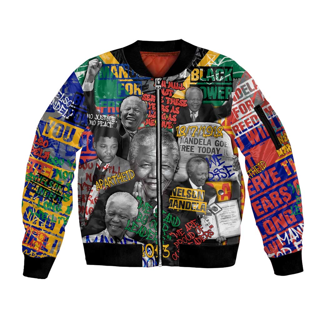 Nelson Mandela Sleeve Zip Bomber Jacket Street Spray Art Recreating The Life Of A Great Man - Wonder Print Shop