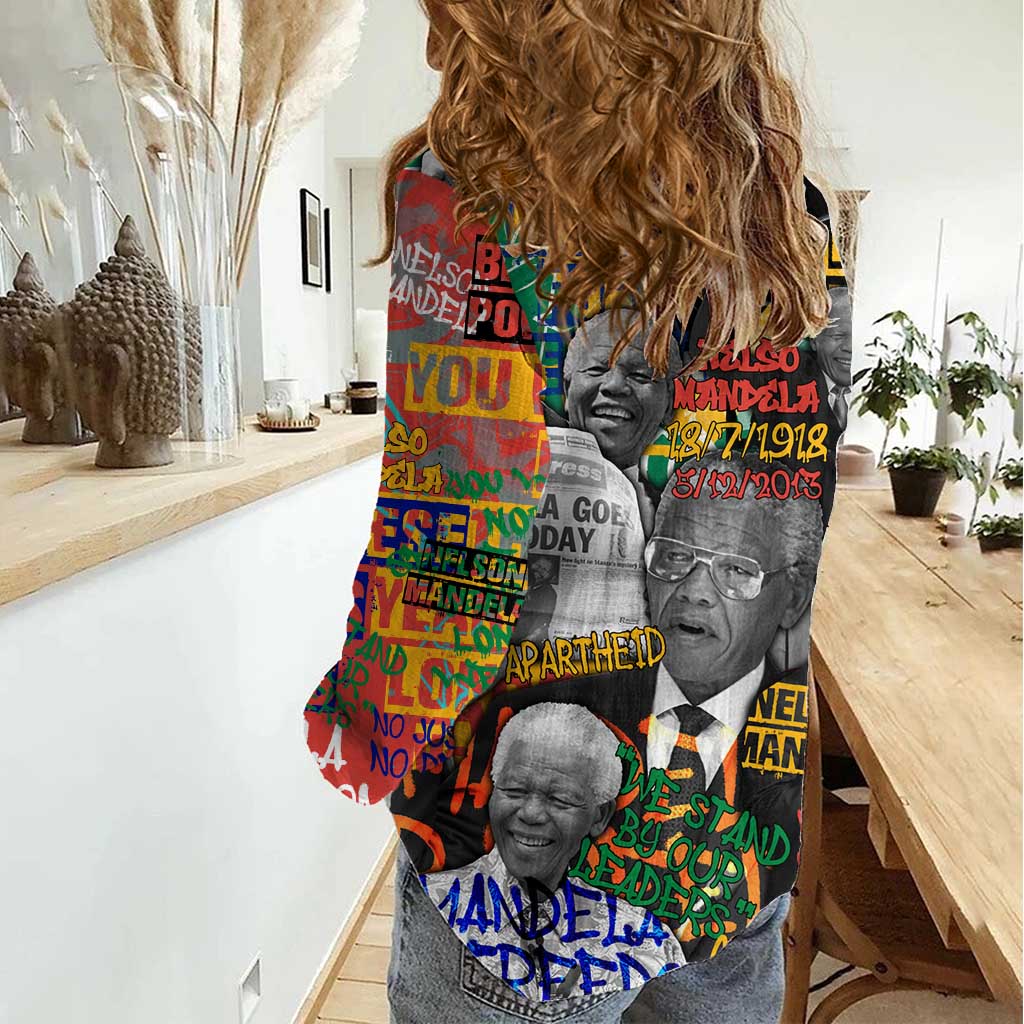 Nelson Mandela Women Casual Shirt Street Spray Art Recreating The Life Of A Great Man - Wonder Print Shop