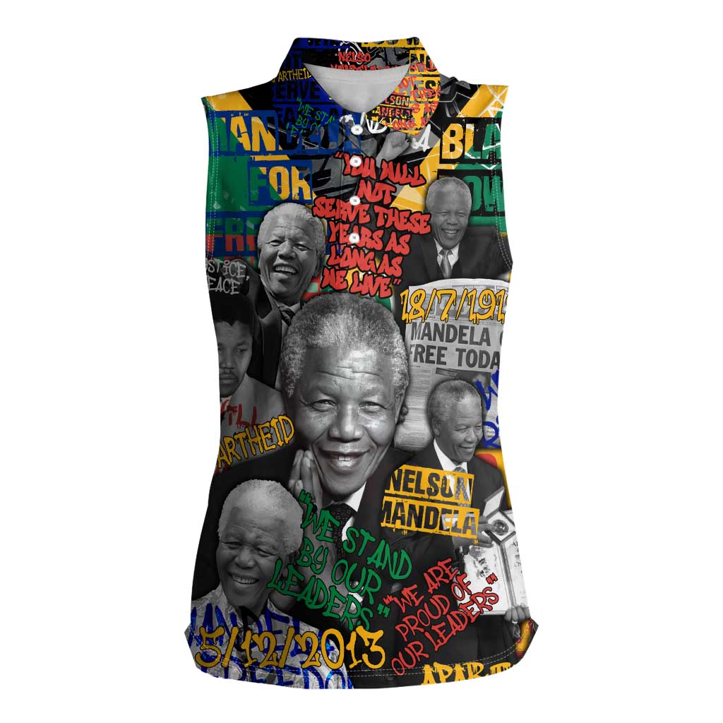 Nelson Mandela Women Sleeveless Polo Shirt Street Spray Art Recreating The Life Of A Great Man - Wonder Print Shop