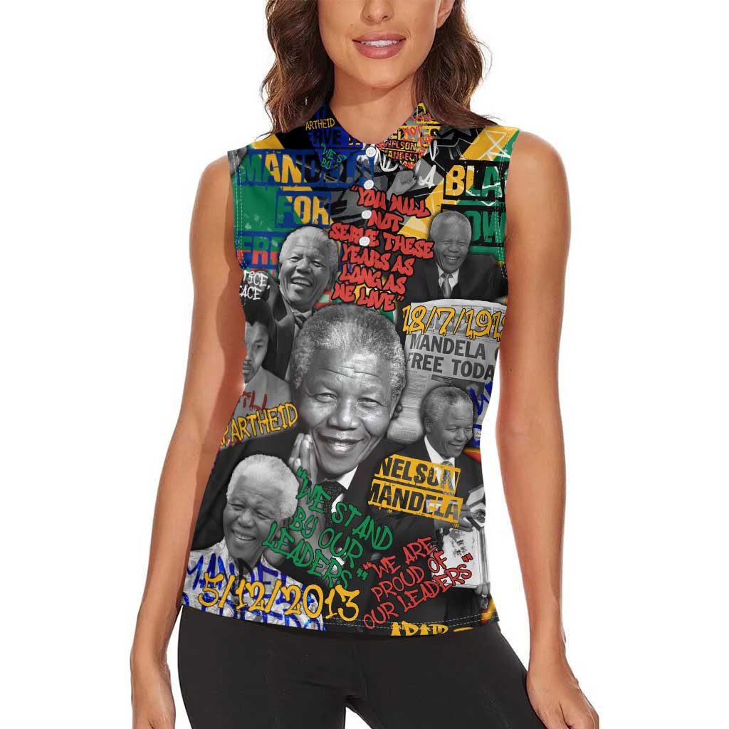 Nelson Mandela Women Sleeveless Polo Shirt Street Spray Art Recreating The Life Of A Great Man - Wonder Print Shop