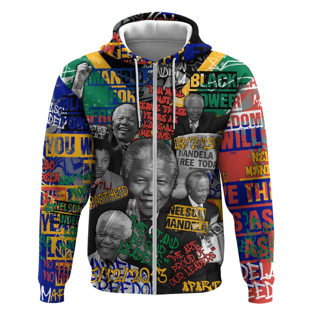 Nelson Mandela Zip Hoodie Street Spray Art Recreating The Life Of A Great Man - Wonder Print Shop